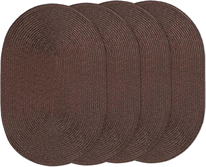 AHHFSMEI Placemats Set of 4 for Dining Table Washable Woven Non-Slip 18x12 inches Placemat Heat-Resistant Durable Table Mats for Dining Table Easy to Clean (Oval Brown, 4)