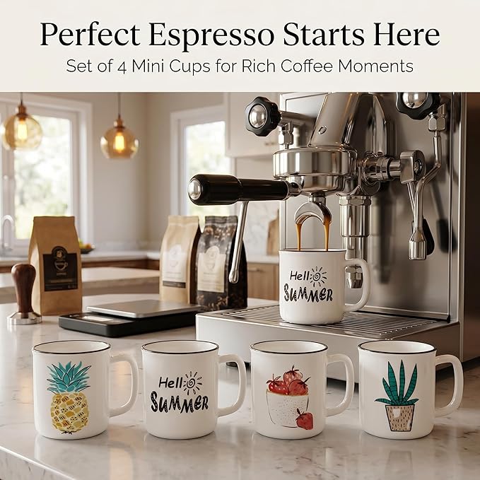 Topadorn 4 Pack 4oz Ceramic Espresso Cups Set, Small Coffee Mugs with Handle, Lead-Free Dishwasher & Microwave Safe Demitasse Cups for Coffee Lovers