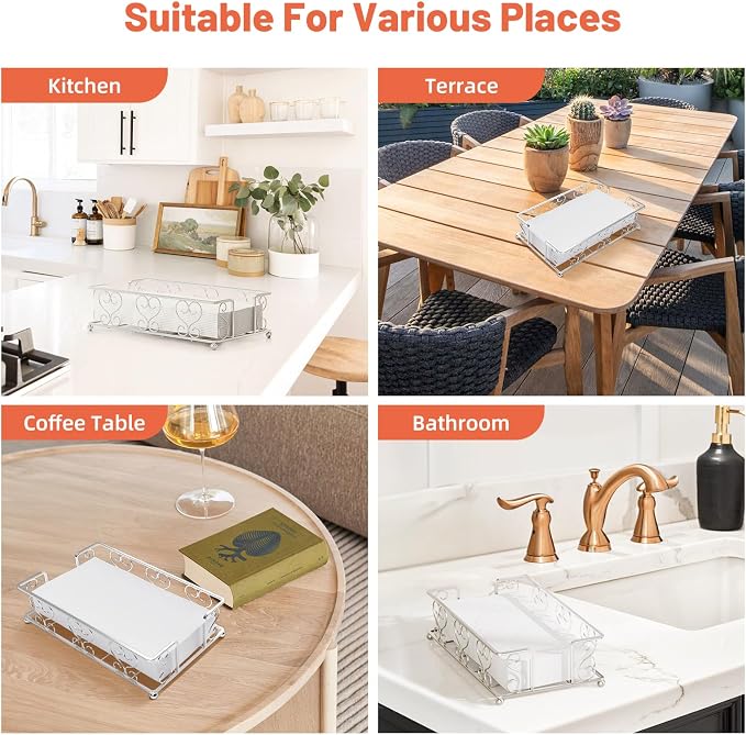 Stainless Steel Napkin Holder & Guest Towel Tray | Disposable Paper Towel Dispenser for Bathroom, Table, Kitchen Countertop, Dinner Table, Vanity