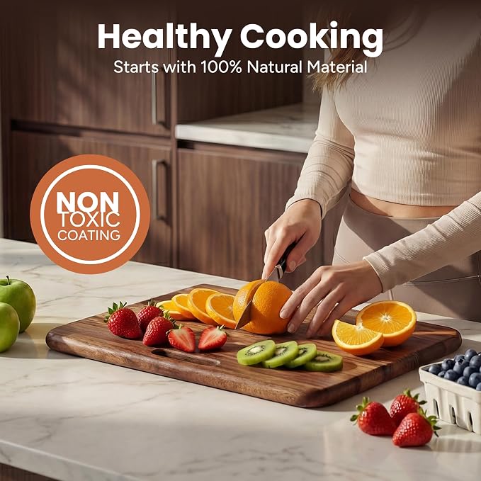 SMIRLY Wooden Cutting Boards for Kitchen, Double-Sided Cutting Board with Handle, Heavy Duty Solid Walnut Wood Cutting Board Set with Stand, 3 Pcs Cutting Boards Non Toxic for Meat Vegetable Fruit