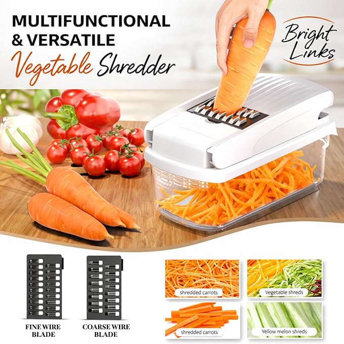 12-in-1 Vegetable Chopper with Container – Mandoline Slicer, Onion Chopper, Food Chopper, Cheese Grater & French Fry Cutter – Multifunctional Kitchen Gadget with 8 Blades, Egg Separator & Peeler