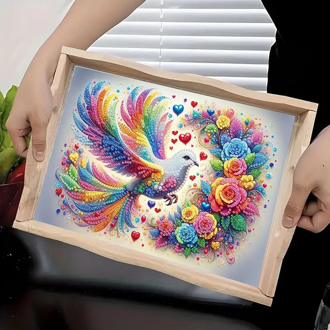 ARTopet DIY Diamond Serving Tray Diamond Art Painting Creative Design Handmade Wooden Tray Dinner Plate for Coffee Breakfast Home Organizer-Colorful Bird