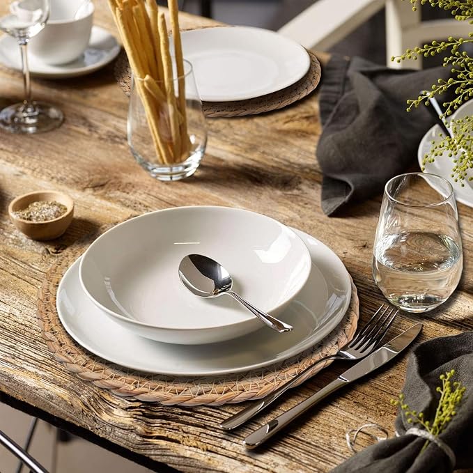 Round Woven Placemats Set of 6, with 72 Inches Long Farmhouse Macrame Table Runner Burlap Cotton Linen Table Runners Chargers for Dinner Plates, Beige & Brown