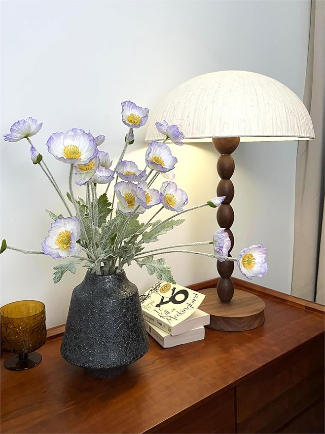 Set of 6 Poppies Flowers Artificial Silk Flowers with Long Stems Faux Wildflowers Bouquet for Vases Oil Pastel Style for Wedding Party Indoor Home Office Decor (Light Purple Blue)