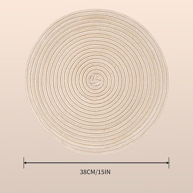 15'' Round Woven Placemats Set of 6, Natural Heat Resistant Washable Non-Slip Woven Table Mats-Beige