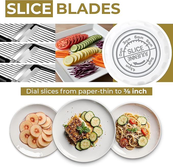 Gramercy Adjustable Mandoline Food Slicer, Mandoline Slicer for Kitchen, Mandolin, Potato, Tomato, Carrot, Vegetable, Fruit and Onion Cutter - Stainless Steel - INCLUDING 1 Pair Cut-Resistant Gloves