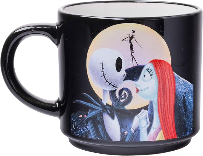 Silver Buffalo Nightmare Before Christmas Jack Sally Scene 4-Pack Ceramic Mug Stack, 10-Ounces, Nightmare Before Christmas 4-Pack Mug Stack, 5 Piece Set