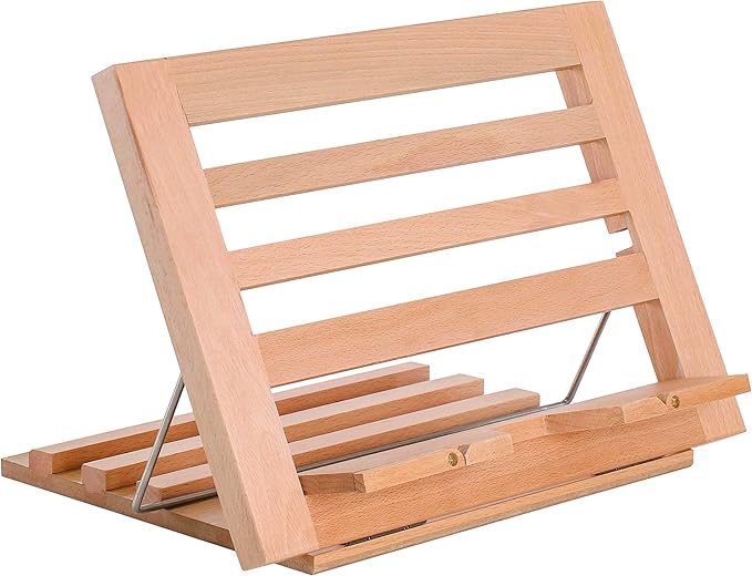 U.S. Art Supply Large Wooden Table Easel - Adjustable Incline, 2 Page Holders - Functions as Wooden Cookbook Stand, Kitchen Countertop Recipe Rack, Tablet Rest & Cook Book Holder for Kitchen Counter