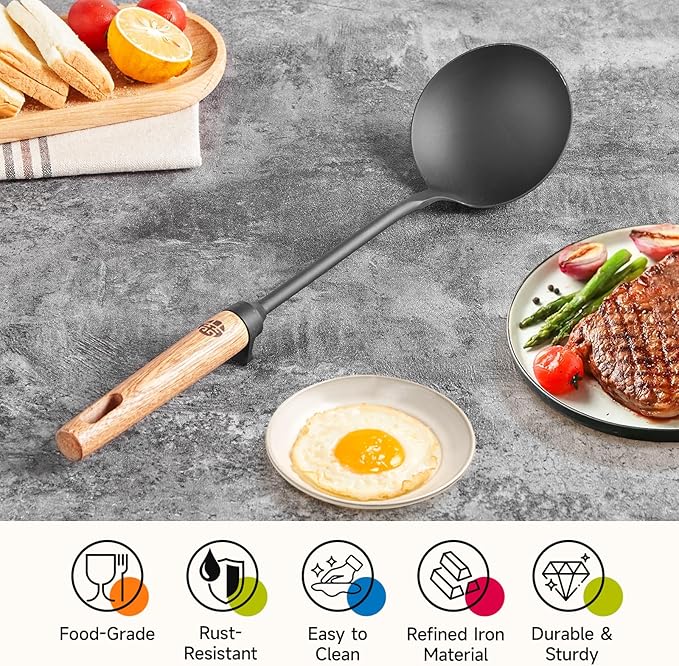 WANGYUANJI lron Spoon Soup Ladle Tool,14.37 inches Premium lron Spoon - Durable and Versatile Cooking Utensil