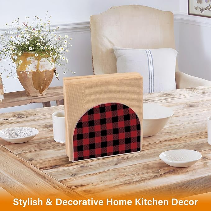 Acrylic Fall Napkin Holder for Table Kitchen Red Black Plaid Cocktail Dinner Napkin Holders Paper Towel Dispenser Countertop Modern Home Decor