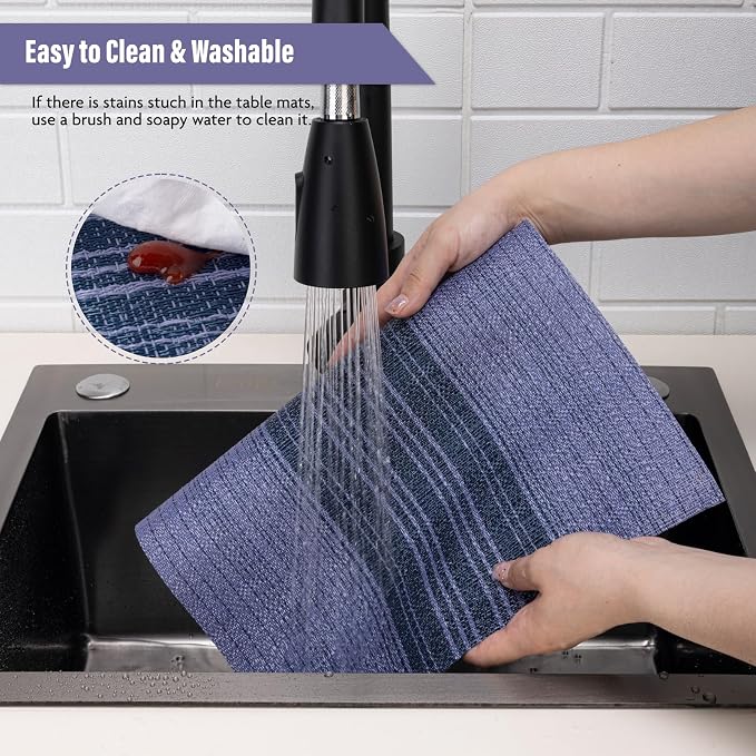 Winknowl Placemats Set of 8, Washable Vinyl Woven Placemats, Heat Resistant & Wipeable Table Mats for Kitchen Dining Table (Purple)