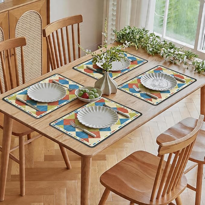 Vinyl Placemats Set of 4-12x17 Inch - Heat Resistant Washable Place Mats Waterproof Non-Slip Wipeable Table Mats for Dining Table Decor, Indoor/Outdoor Plastic Mat
