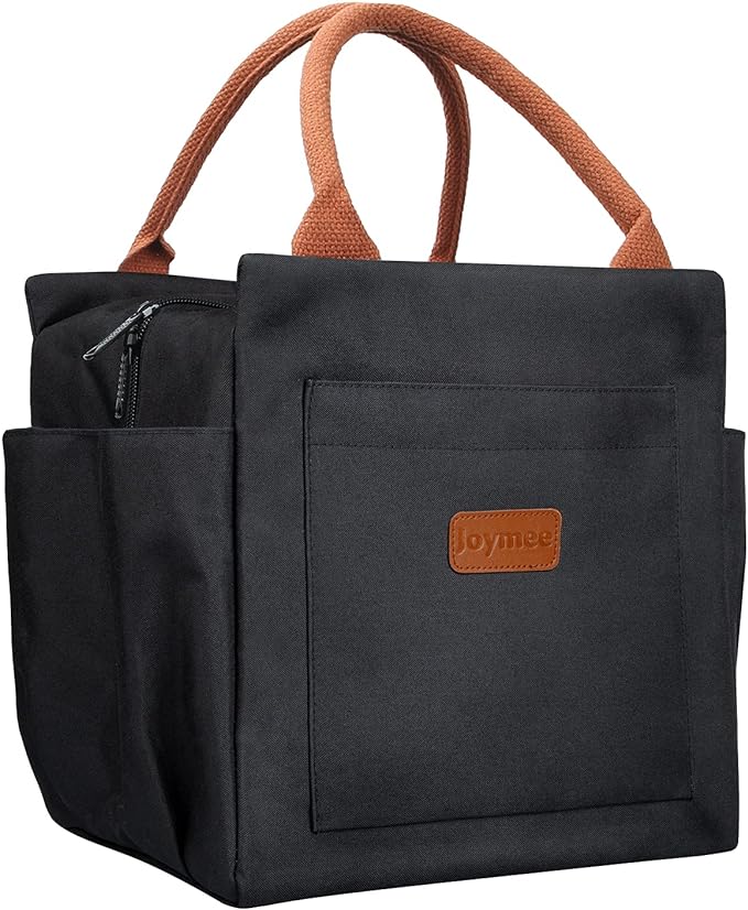 Joymee Insulated Lunch Bag For Women Reusable Leakproof - Black | Large Capacity, Bottle Holder & Side Pockets, Leakproof Insulated Design, for Work, Travel, Picnic & Daily Use, for Adult