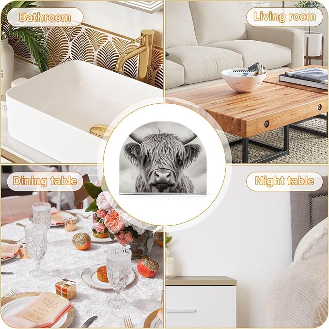 Fustylead Highland Cow Napkin Holder for Table Acrylic Vertical Napkin Holders for Paper Napkins Decor Napkin Dispenser for Home Party Dining Cocktail Kitchen Accessories