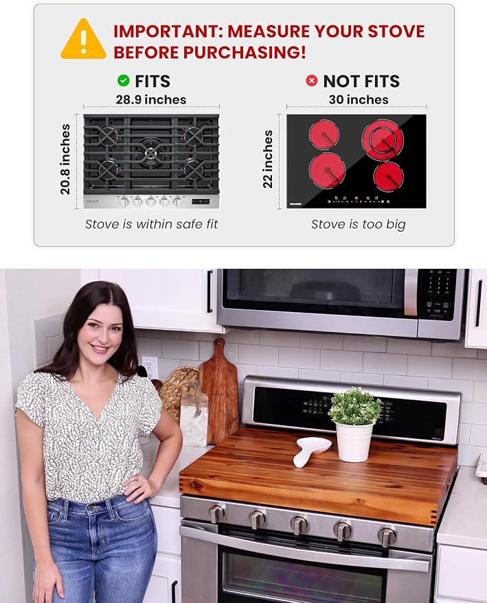TIDITA Stove Top Covers for Electric Stove 30”x22” (Outer) / 28.9”x20.8” (Inner) - Acacia Wood Noodle Board for Gas Stovetop - Stove Top Covers for Gas Burners - Sink Cover For Counter Space