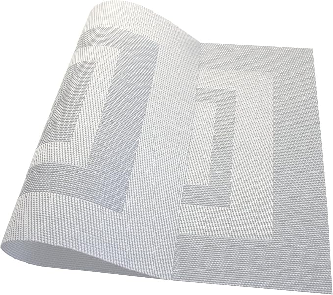 PIGCHCY Placemats Set of 8 Washable Durable Place Mats Vinyl Heat Resistant Non-Slip Table Mats Indoor Outdoor (18 x 12 inches, Bright Silver)