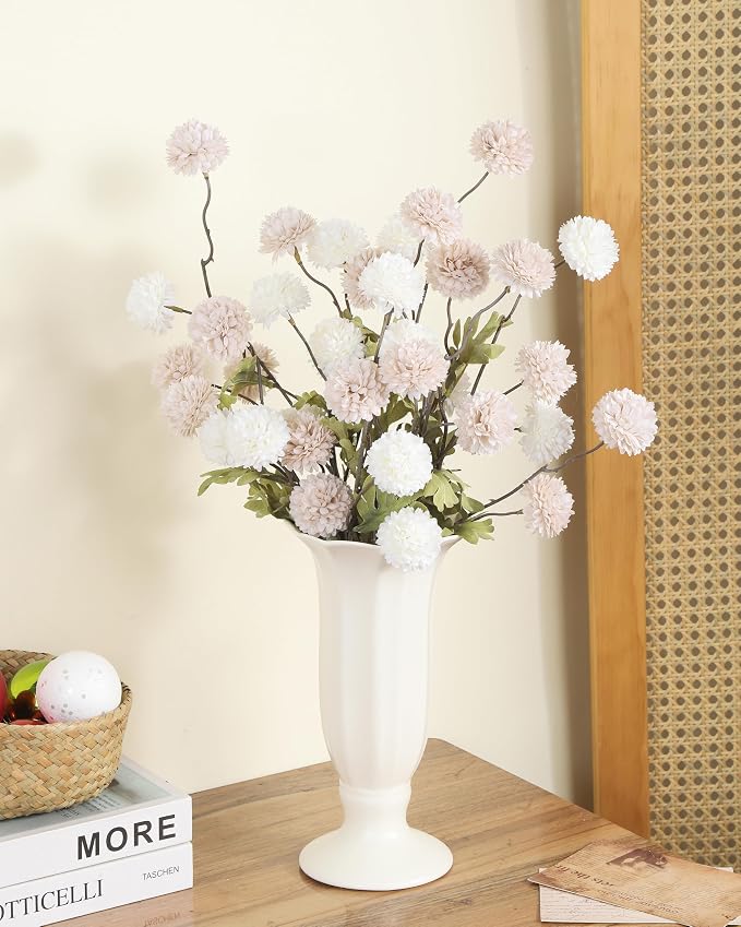 DuHouse 9pcs Artificial Flowers Faux Silk Pompon Mum,Mixed Color Silk Small Mini Chrysanthemum Ball with Stems for DIY Wedding Centerpieces Home Table Kitchen Decorations
