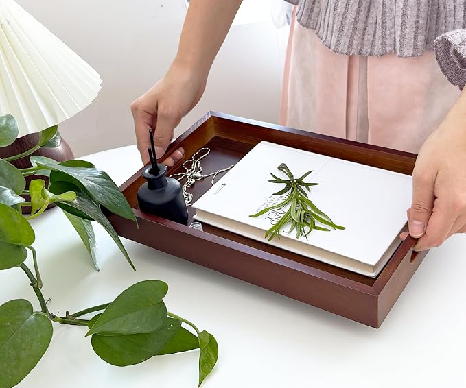 Serving Tray with Handles, 13" x 8.7" Bamboo Tray | Serving Platter for Coffee Table, Tray for Bed, Couch, Ottoman, Kitchen Counter, Rustic Home Decor & Entertaining Essentials