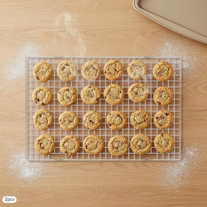 2 PCS Cooling Racks 10 * 15.94in Thick Wire Cookie Rack Baking Rack Silver | Stainless Steel Large Baking Rack Set Grid Wire Baking Rack Dishwasher Safe Bacon Bread Oven Wire Racks for Baking Grilling