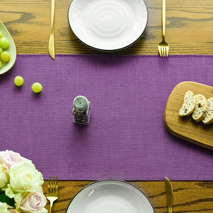 Artoid Mode Lilac Purple Tassel Table Runner, Mardi Gras Linen Blend Rustic Farmhouse Style Kitchen Table Decoration Holiday Wedding Party Dinning Decor 13x36 Inch