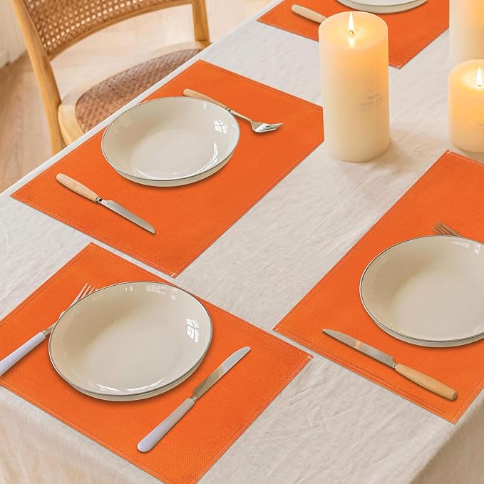 Niviy Orange Fall Thanksgiving Placemats Set of 4, 12x18 Inch Washable Easy to Clean Heat-Resistant Anti-Skid Indoor Outdoor Table Mats for Holiday Party Kitchen Dining Room Decoration