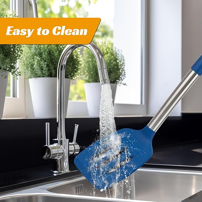 Kitchen Utensils Silicone Cooking Utensils Set for Nonstick Cookware Silicone Cooking Kitchen Utensils Set Perfect for Baking and Mixing Spatula Set BPA Free Dishwasher Safe Blue 4 Pack