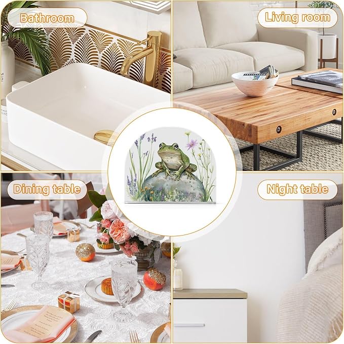 Fustylead Rustic Frog with Lavender and Pink Floral Napkin Holder for Table Acrylic Cocktail Napkin Holders Small Decorative Napkin Dispenser for Home Party Holiday Dining Kitchen Accessories, 2 PC