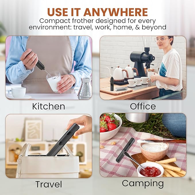 Portable Milk Frother Handheld - Travel Coffee Frother Handheld - Coffee Mixer Wand - Coffee Stirrers Electric - Electric Whisk Frother For Protein Powder - Battery Operated Drink Mixer Wand