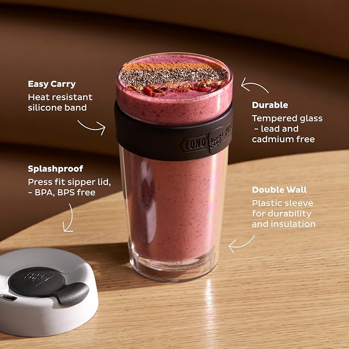 KeepCup Longplay - Reusable Coffee Cup, Double Wall Glass with Removable sleeve and splashproof sipper lid - 12oz/340ml - Matcha