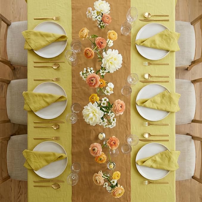 Solino Home Linen Table Runner 72 Inches Long - 100% Pure Linen Caramel Dining Table Runner 14 x 72 Inch for Spring, Summer - Fete