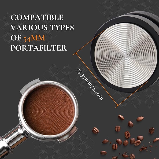 Vandroop 53.35mm Calibrated Espresso Tamper Self-Leveling & Constant Pressure - 304 Stainless Steel Base Barista Coffee with Calibrated Spring Loaded, Espresso Hand Tamper with Walnut & Aluminum Body
