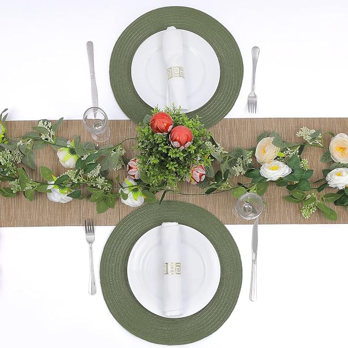 SHACOS Round Placemats Set of 8 Washable 15 inch Round Table Mats Cotton Polyester Woven Braided Place Mats for Dining Table Wedding Party Decor (Olive Green, 8)