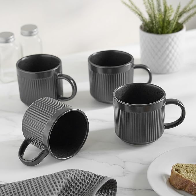 SANGO Anderson Black Coffee Mugs Set of 4, 16.5 oz Stoneware Coffee Mug Set, Big Ceramic Tea Cup with Matte Glaze for Cappuccino, Latte, Large Coffee Cups with Handle, Microwave & Dishwasher Safe