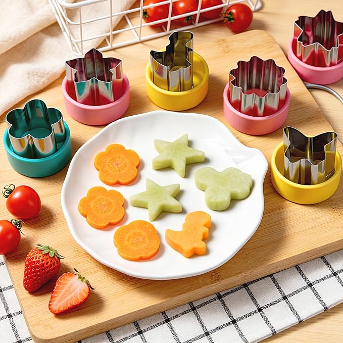 Mini Fruit Vegetable Cookie Cutters Shapes Set - 9Pcs 1.5 inch | Stainless Steel, Detachable PP Covers, Safe for Kids, Dishwasher Safe, Can Cut Cheese, Sandwich, Fondant, Dough, Craft Clay