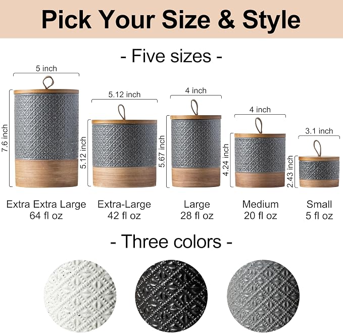Miamolo Coffee Container Jar with Lid, Ceramic Food Storage Jars for Spice Sugar Cookie, Large Kitchen Canisters for Countertop Coffee Bar Accessories Housewarming Wedding Gift - Gray & 28 fl.oz