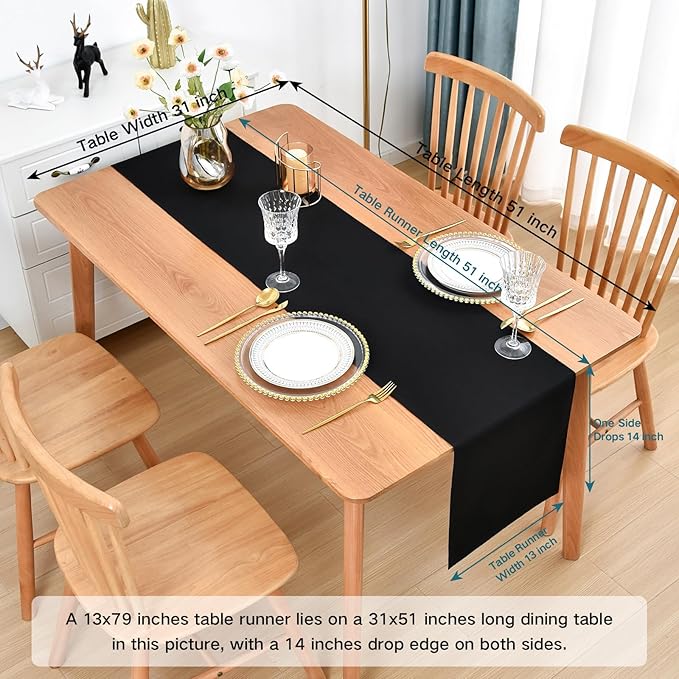 Farmhouse Rustic Table Runner Black Faux Linen Table Runners Water Resistant Table Runner 60 inches Long for Living Room Dresser Bedroom Kitchen Dining Party 13x60 Inch