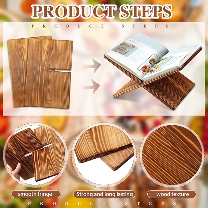Geetery Book Stand Book Holder for Display Reading Textbook Holder Open Display Stand for Open and Closed, Cookbook, Magazines, Textbooks, Recipe(Dark Brown)