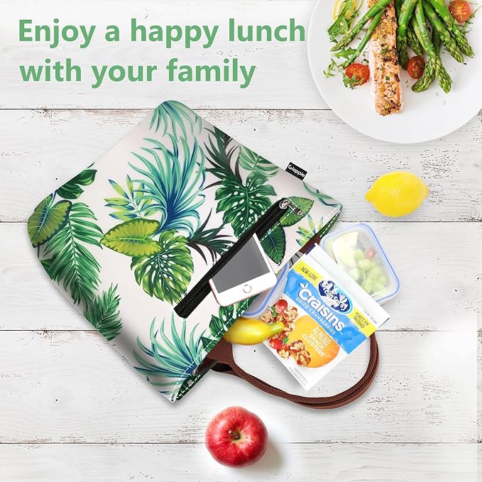 Gloppie Insulated Lunch Tote for Women | 9L Leakproof Cooler Bag with Palm Leaf Design | Thermal Work Lunch Bag for Office, Gym & Picnic