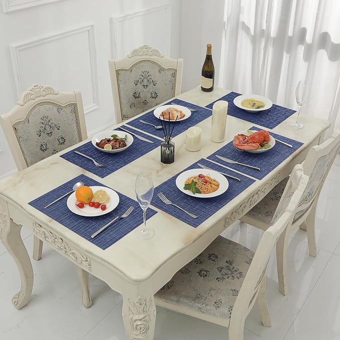 Leetaltree Blue Placemats Set of 4 - Heat Resistant Non-Slip Place mats for Dining Table, Washable Durable PVC Vinyl Woven Table Mats（Blue, 4）
