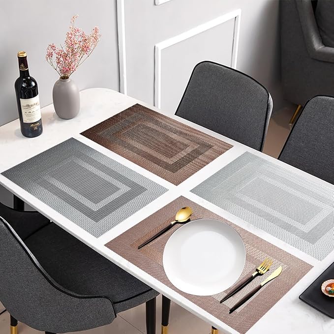 PIGCHCY Placemats Set of 6,Washable Woven Vinyl Kitchen Table Mats Non Slip Placemats,Heat Resistant Durable Placemats for Dining Table (Beige)