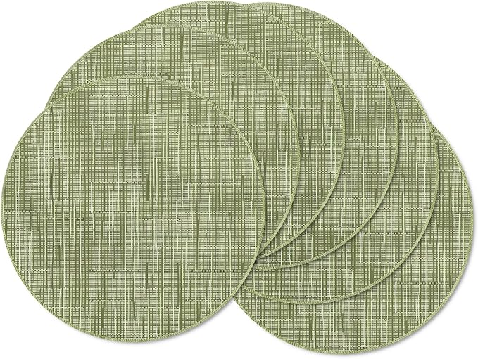 Niviy Green Round Placemats Set of 6, 12x18 Inch Washable Easy to Clean Heat-Resistant Anti-Skid Sage Green Placemats for Holiday Party Kitchen Dining Room Decoration