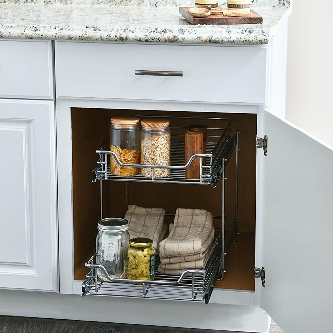Household Essentials Chrome-Plated Steel Dual-Tier Slide-Out Organizer