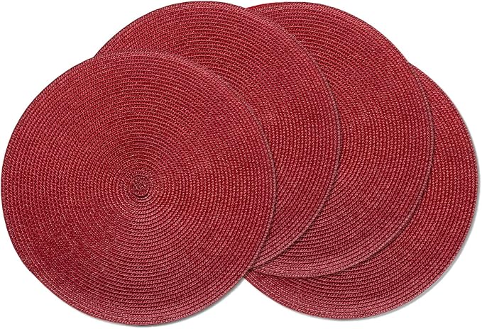 AHHFSMEI Round Placemats Set of 4 Heat Resistant Washable Non-Slip Woven Braided Table Mats for Dining Table Kitchen & Home Decor (Burgendy Red,4)