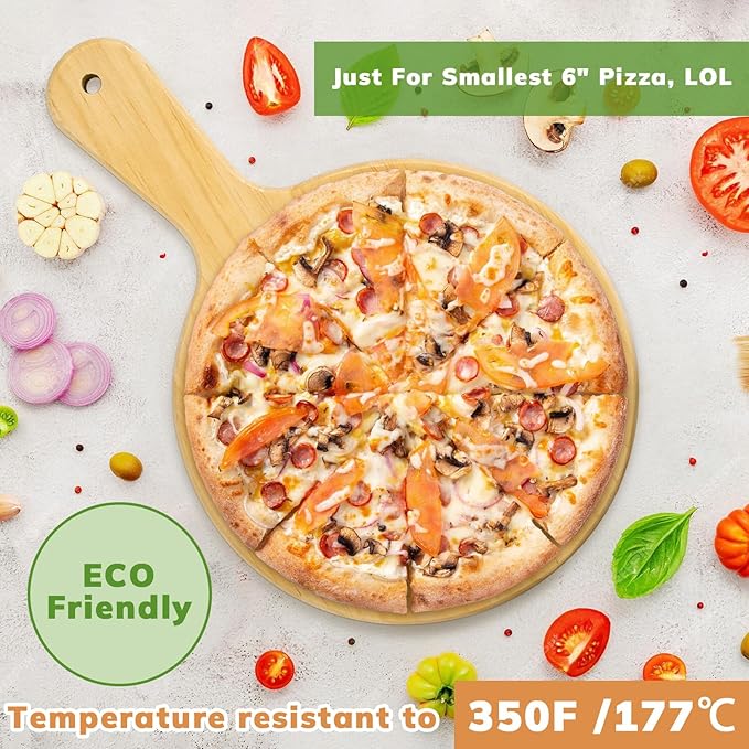 LorisArm 7" Mini Pine Wood Cutting Board with Handle, Small Serving board Wooden Round Pizza Peel Paddle for Homemade Baking Pizza Bread Cake Fruit Vegetables.