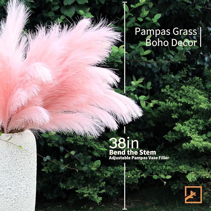 ZIFTY 7-Pcs 38"/3.1FT Pink Pampas Grass Large Tall Fluffy Artificial Fake Flower Boho Decor Bulrush Reed Grass for for Bedroom Decor Vase Filler Farmhouse Home Wedding(Pink)