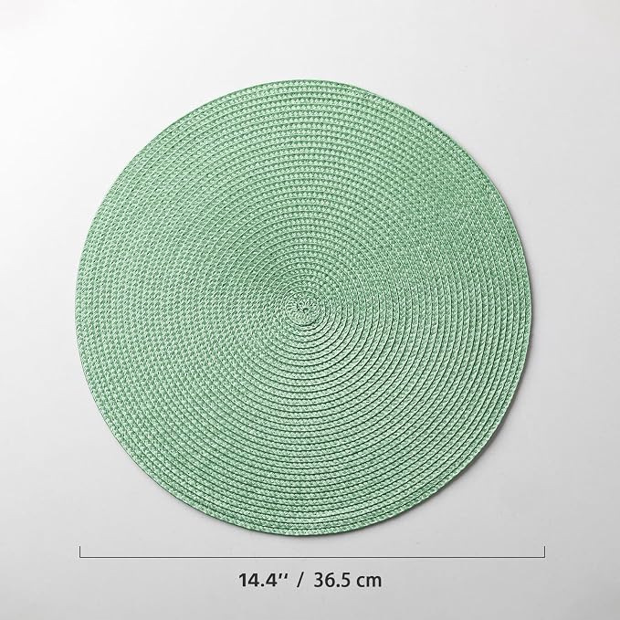 Baroyal Round Placemats Set of 8 Plastic Woven Placemats Washable Wipeable Table Mats for Dining Table Heat Resistant Non-Slip Circle Place Mats (Green)