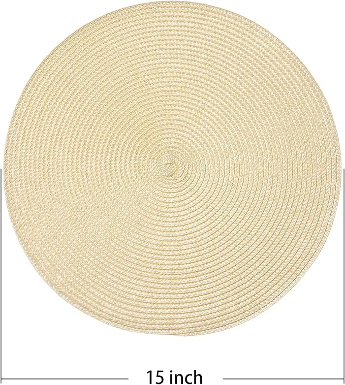 AHHFSMEI Round Placemats Set of 8 Heat Resistant Washable Non-Slip Woven Braided Table Mats for Dining Table Kitchen & Home Decor (Beige,8)