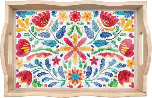 Generic DIY Diamond Serving Tray Rectangular Upgrade Increase Breakfast Tray with Handles Handmade Diamond Art Painting Wooden Tray Dinner Plate for Coffee Living Room Home Organizer-Pattern02