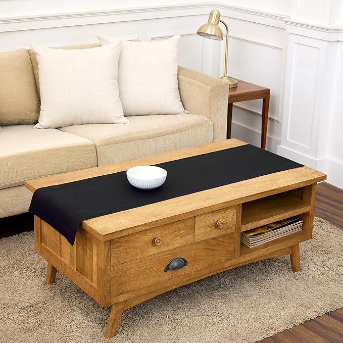 Solino Home Linen Black Table Runner 60 Inches - 100% Pure Linen Short Table Runner 14 x 60 Inch Ideal for Dresser and Coffee Tables - Fete