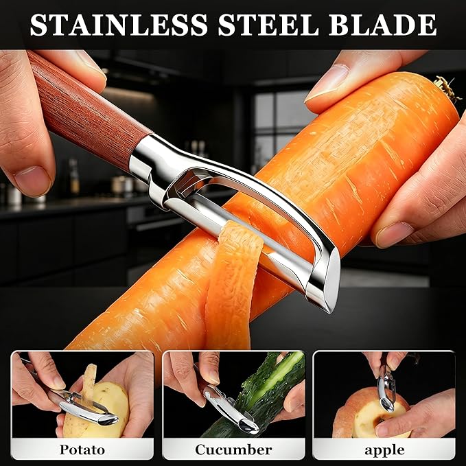 Vegetable Peeler, Premium I-Shape Potato Peeler, Stainless Steel Multifunctional Kitchen Peeler Real Wood Handle Ultra Sharp Blade Vegetable, Potato, Fruit